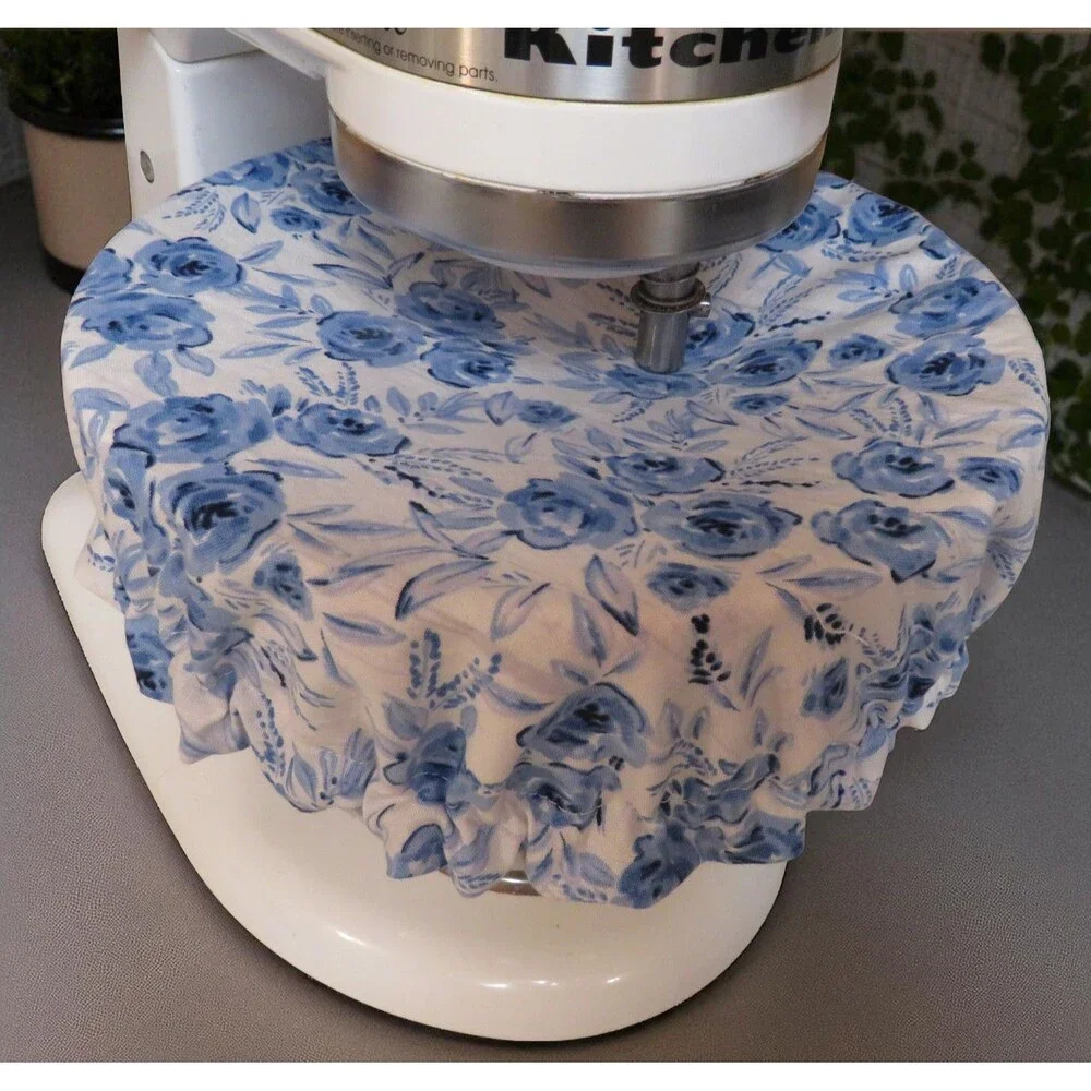 Kitchenaid Bowl Cover, Reversible Yellow Patchwork and Blue Rose, 4.5 QUART